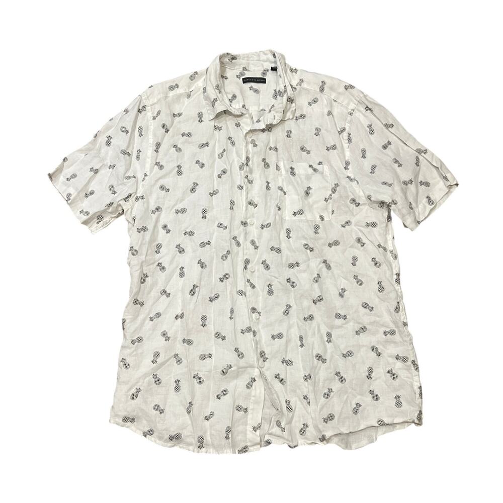 Saks Fifth Avenue White and Gray Casual Button Down Shirt